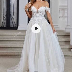 SHEIN White Off-Shoulder Lace Wedding Dress